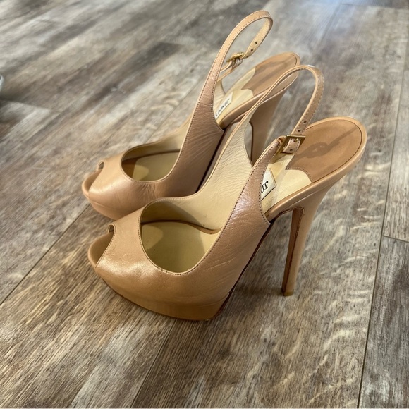 Jimmy Choo Tan Platform Peep-Toe Heels - Picture 10 of 13